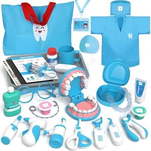 Lehoo Castle Kids Doctor Set, Toy Medical Kits 31 PCS, Pretend Dentist Kit Playset Kids with Doctor Costume Doctor Bag Dental Models, Role Play Set for 3 4 5 Year Boys Girls