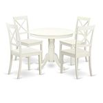 East West Furniture ANBO5-LWH-W 5 PC Set with One Table & Four Wood Seat Dinette Chairs Having A Beautiful Linen White