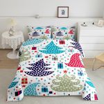 Erosebridal Christmas Tree Bedding Set Watercolor Christmas Decorations Xmas Comforter Set Full,Rainbow for Men Cute Stars Quilt,Kawaii Room Decor