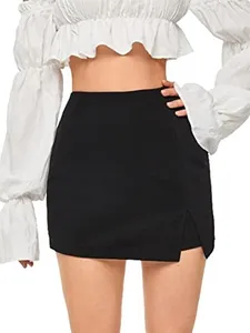 WDIRARA Women's Elegant Summer Split Front Solid Zipper Skirt Shorts Black XS