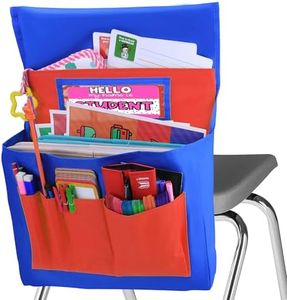 AKAYOK Chairback Buddy Pocket Chart, Chairback Pocket Chart, Chair Pockets for School Home Classroom Preschool Daycare, Seat Chair Storage Pocket with 6 Storage Pocket and Student Name Tag Slot (Red)