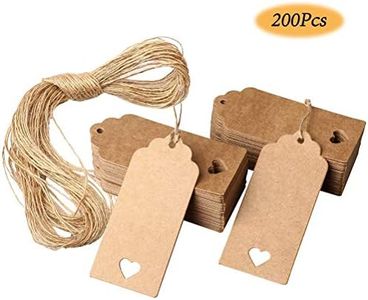 200 Pieces Brown Gift Tags, BetterJonny Hollow Heart Name Tags Kraft Paper Tags Hang Tag with 20 Meters String for Luggage and DIY Tags