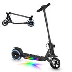 Kids Electric Scooter, Ages 6-12, 130W Motor, 14 km/h Top Speed, 8 km Range, Colorful LED Lights, Foldable Design, Safe E-Scooter for Boys and Girls, Gift for Children and Teenagers (Black)