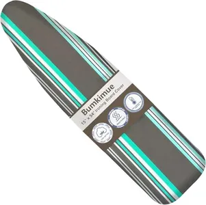 Bumkimue Ironing Board Cover and Pad, Standard Size 15x54 Inches, Blue Floral Pattern, Heavy Duty Padded, Elastic Edge, Scorch Resistant (Green and Gray Stripes)