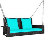 ORALNER 4FT Porch Swing, 2-Person Wicker Lounge Chair with Cushions, Mounting Chains, Outdoor Hanging Seat Rattan Bench, Patio Swing for Deck, Garden, Backyard, 800lbs Weight Capacity (Turquoise)