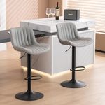 YOUNUOKE Bar Stools Set of 2 Grey PU Leather Barstools 360° Swivel Height Adjustable Bar Chair with Backrest Footrest for Bar Kitchen Island