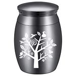 CREATCABIN Small Keepsake Urn for Human Ashes Cremation Mini Decorative Urns Memorial Ashes Holder Black Engraved Stainless Steel for Pet Dog Cat Puppy Bird 1.57 x 1.18 Inch-Tree of Life