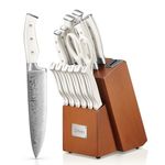 D.Perlla Knife Set with Block, 14 Pieces Knife Set with Sharpener, Stainless Steel & Sharp Kitchen Knife Set, Triple Riveted Ergonomic Handle, White