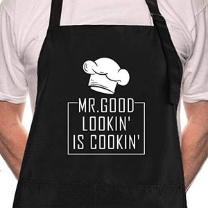 Rosoz Funny BBQ Black Chef Aprons for Men, Mr Goodlookin' is Cookin', Adjustable Kitchen Cooking Aprons with Pocket Waterproof Oil Proof Father’s Day/Birthday, Mr Goodlookin' is Cookin', Large