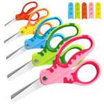 CCR Kids Scissors,Children Safety Scissors with Cover,13.5cm Soft Grip Handed Kids Scissors,for School Classroom Children's Art and Craft Supplies,Assorted Color,Set of 5.