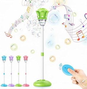 47" Adjustable Height Light Up Bubble Torch Garden Lamp Automatic Bubble Machine,Rechargeable Standing Bubble Blower with Lights and Music for Outdoor Garden Patio Wedding Party Event Decor (Green)