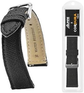 Alpine Cordura Fabric top and Water Resistant Leather Lining Watch Strap with Quick Release Spring Bars - Black 14 mm