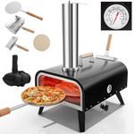 TANGZON Outdoor Pizza Oven, Wood Fired Pizza Oven with 30cm Rotatable Pizza Stone, Pizza Peel & Thermometer, Portable Stainless Steel Pizza Maker Oven with Carry Bag for Backyard Camping Party Cooking