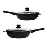 simpahome 2PC Deep Non-Stick Scratch Resistant Aluminium Body Frying Pans 24cm & 28cm with Durable Stone Coating and Glass Lids