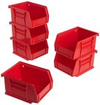 Akro-Mils 8212 Six Pack of 30210 Plastic Storage Stacking AkroBins for Craft and Hardware, Red