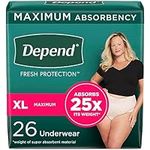 Depend Fresh Protection Adult Incontinence Underwear for Women (Formerly Depend Fit-Flex), Disposable, Maximum, Extra-Large, Blush, 26 Count