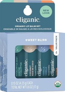 Cliganic Organic Lip Balm Set - 4 Flavors - Natural Hydrating for Cracked & Dry Lips