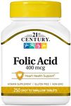 21st Century Folic Acid 400 mcg Tablets, 250 Count