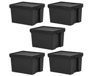 JMS we create smile [Pack of 5] Heavy Duty 100% Recycled Black BAM Containers with Airtight Snap Lid Stackable Strong Storage Organiser Stationery Toys Shoes Storage Box (45 Litre Black Bam)