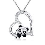 JUSTKIDSTOY Panda Necklace Gifts for Mother's Day 925 Sterling Silver Cute Animal Heart Pendant - I Love You Forever Jewelry for Women Daughter Panda Lover, Sterling Silver