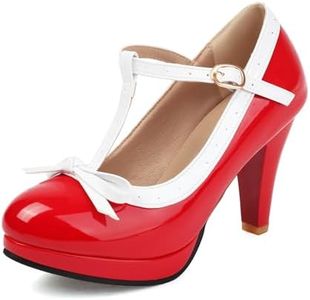 Fashion Women T-Strap High Heels Bow Platform Round Toe Pumps Leather Summer Lolita Sweet Shoes