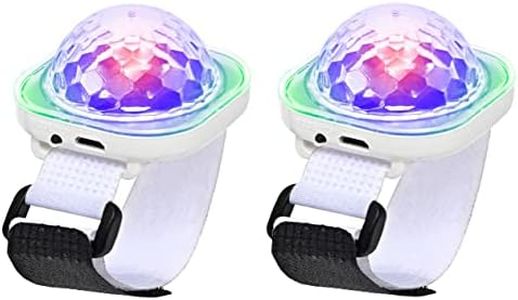 Lancoon Disco Ball Light, Pack of 2 Portable Mini Portable LED Lamp Night Strobe Watch Bracelet USB Charging Voice Controlled with Suction Cup for Child Party Car Dancing DJ Club (White)