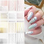 EBANKU 12 Sheets Gold Silver Metal Nail Stickers, Metallic Curve Strip Line Nail Decal Self-Adhesive 3D Wave Design DIY Decoration for Women Girls