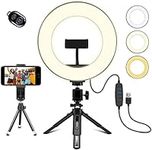 8" LED Selfie Live Streaming Ring Light with Tripod Stand, 800 lumen Desk Makeup Light with Cell Phone Holder USB Circle Light for YouTube Video Photography