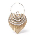 LHHMZ Heart Shape Tassel Evening Bag Silver Drop Pearl Fringed Clutch Purse Rhinestones Wedding Party Bags