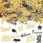 JULBEAR Graduation Confetti Double-Sided Glitter Decorations, 300Pcs Class of 2024 Graduation Confetti for Party Table Scatter Decorations, Congrats Grad 2024 Table Decor Party Favors(Gold Black)
