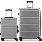 FLIEE Suitcase Set | Lightweight Hard Shell Suitcases | 4 Silent Dual Spinner Wheels | TSA 3 Digit Combination Lock | Aluminium Telescopic Handle | 2 Pcs Luggage Sets (Grey, Cabin 20''+ Large 28")