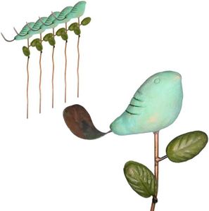 BestNest Pack of 6 Ancient Graffiti Bird Plant Picks, Teal