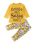 puseky Toddler Baby Girls Cute Letter Print Long Sleeve Shirt Floral Pant Tracksuit Outfits Set (Yellow, 12-18 Months)