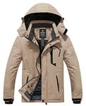 wantdo Men's Mountain Waterproof Ski Jacket Windproof Rain Jacket Winter Warm Hooded Coat, Khaki, 3X-Large