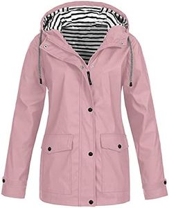 AAZJSS Womans Rain Jack with Hood Women Lightweight Windbreaker Raincoat Plus Size Waterproof Coats Jacket Pink Large