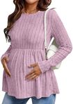 Ekouaer Womens Maternity Tops Long Sleeve Pregnancy Tunic Blouses Crew Neck Ribbed Shirts Pregnant Clothes Dark Pink S