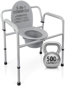 Vive Bariatric Bedside Commode 500 lb Capacity- Folding 3n1 Toilet Chair, Portable Extra Wide Seat with Bucket Splash Guard, Heavy Duty Adult Bathroom, Pail Fits Standard Disposable Liner Bag, Nonslip