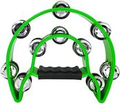 Soulmate Tambourine Metal Jingles Hand Held Percussion Half-Moon Tambourine for Kids Adult Musical Instrument Gift Double Row Tambourines for KTV, Party (Green Tamboruine)