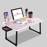 Datar Fashion Foldable Wooden Mini Laptop Table for Bed, Study Table with Drawer, Tablet/Mobile Holder for Kids & Adults->> (Unicorn Cotted)