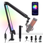 SUNMON Upgraded RGB Boom Arm - Smart Color Changing with App Control, Heavy Duty Mic Arm Stand with Detachable Riser, 1/4’’ 3/8’’ 5/8’’ Adapter Compatible with Blue Yeti, HyperX QuadCast and Most Mic