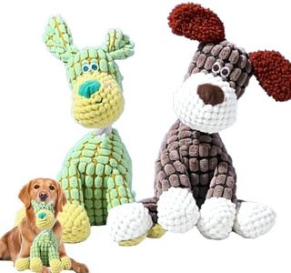 2025 New Dog Toys, Indestructible Plush Dog Toy for Aggressive Chewers, Interactive Squeaky Soft Puppy Chew Toy, Durable Teething Toys for Small Medium Large Dogs (Green+Brown)