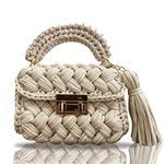 CHQEL Evening Clutch Bag for Women, Handmade Crochet Wedding Party Purse, Small Flap Formal Crossbody Handbag Evening Clutch, Beige