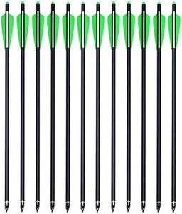 GUU 12PK Crossbow Bolts Arrows Carbon Shafts 18 20 22 inch Crossbow Arrows Green 4” Vanes Half-Moon Nocks Hunting Outdoor (20 inches)