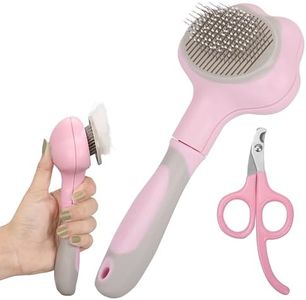 Belle Vous Pink Pet Grooming Set - Self-Cleaning Shedding Brush and Nail Clippers for Long/Short-Haired Cats & Dogs - Removes Loose Undercoat/Tangles