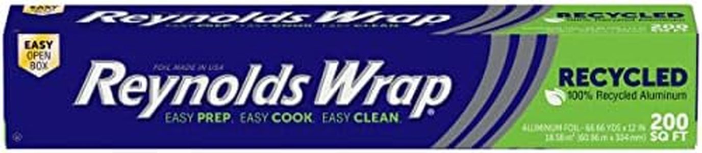 Reynolds Wrap Recycled Aluminum Foil, Recycled Foil Roll, Made From 100% Recycled Materials, With Secure Easy Open and Close Tab, 200 Sq. Ft.