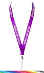 ROLSELEY Personalised Plain Lanyard Neck Strap with Printed Custom Text (White/Black/Silver) with Safety Breakaway (Purple + Text)