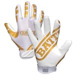 Battle Sports Ultra-Stick Wide Receiver Football Gloves - Adult & Youth Football Gloves - Adult X-Large, Gold/White