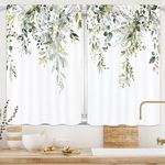 Yorida Sage Green Eucalyptus Kitchen Curtains, Watercolor Plant Leaves Floral Bathroom Curtains Boho Flower Leaf Botanical Cafe Small Short Curtains Window Treatment Tiers Drapes 27.5x39 Inch