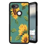 DeweiDirect Phone Case for Google Pixel 2 XL with Designer Sunflower Art Black Slim Rubber Frame Full Body Protection Cover Case Drop Protection