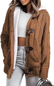 Sidefeel Women's Button Up Cardigan Hooded Sweater Coat Winter Outwear with Pockets X-Large Khaki